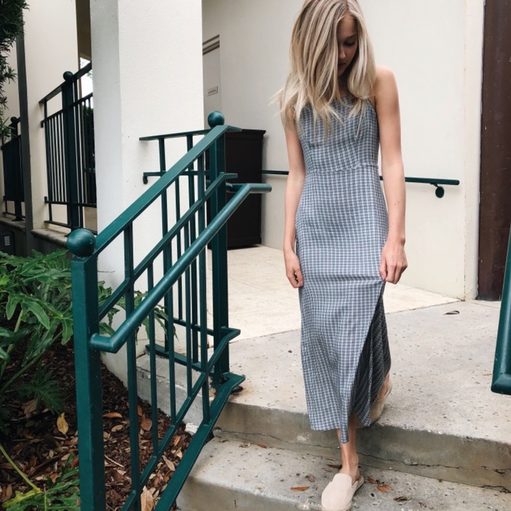 UO Gray Plaid Maxi Dress